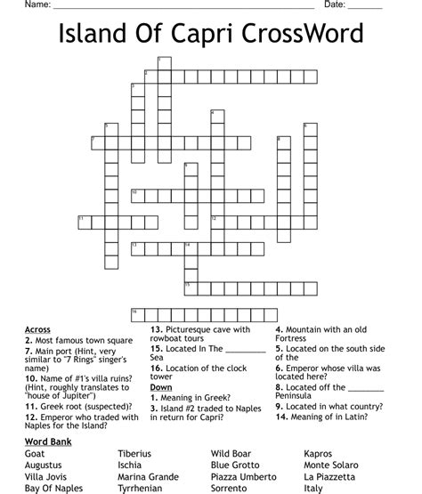 The <b>Crossword</b> Solver found 30 answers to "<b>capri</b> sea cave", 10 letters <b>crossword</b> <b>clue</b>. . Of capri crossword clue